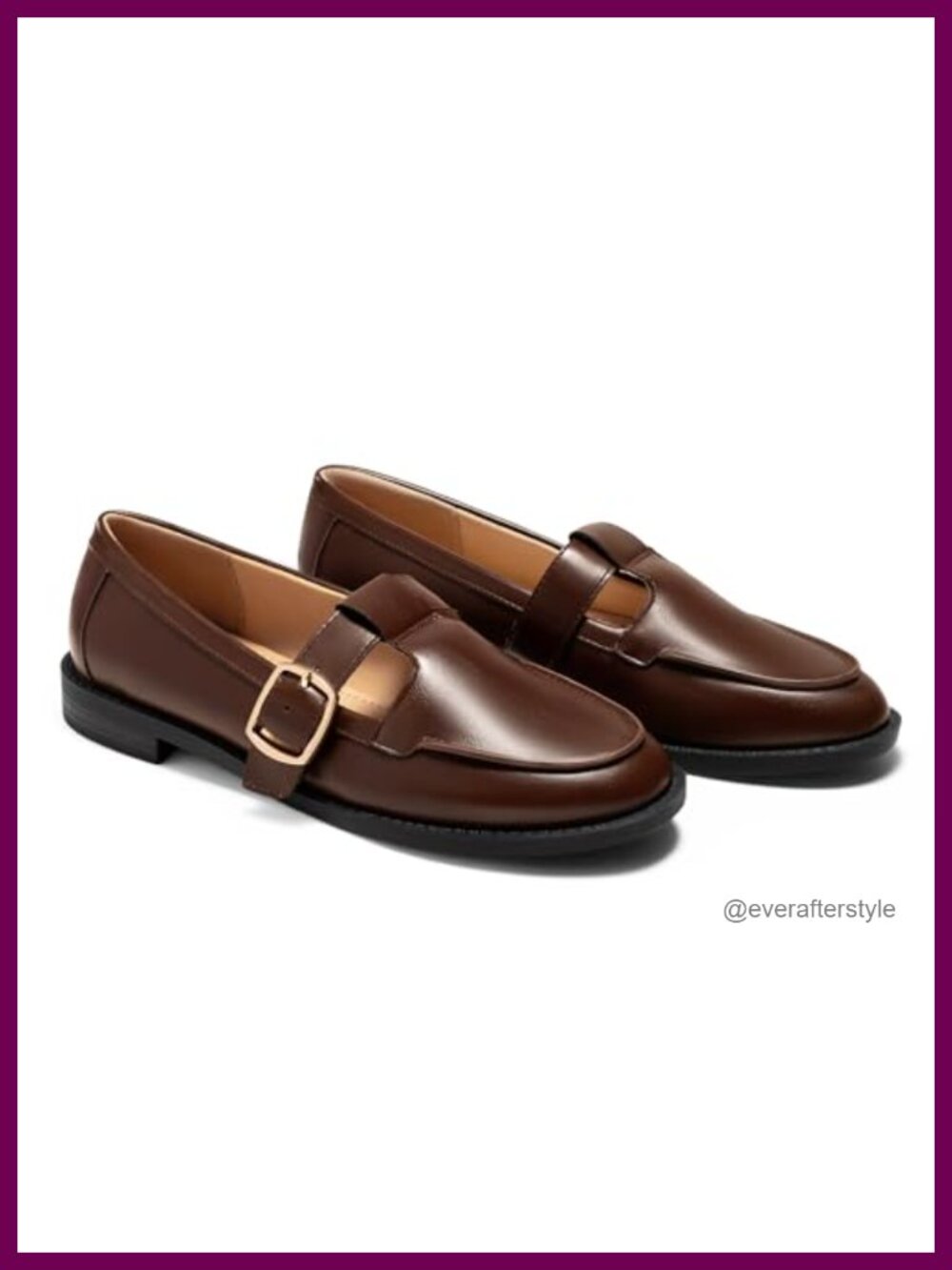 Coutgo Womens Faux Leather T-Strap Round Toe Flats Comfort Dress Loafers
